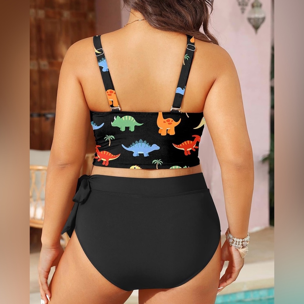 Tempt Me Two Piece Swimsuits - Women High Waisted Bikini Scoop Neck Bathing Suit - Picture 4 of 7